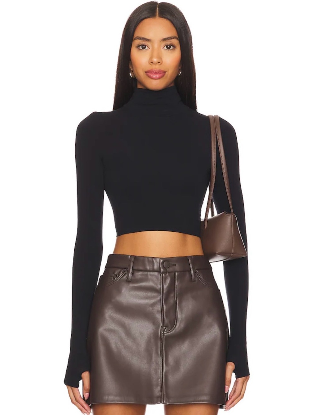Commando Black Nylon Turtleneck Crop Top One Size